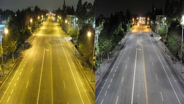 Before and After LED street lighting
