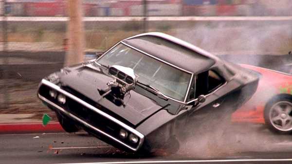 A car crashing to the ground in The Fast and the Furious