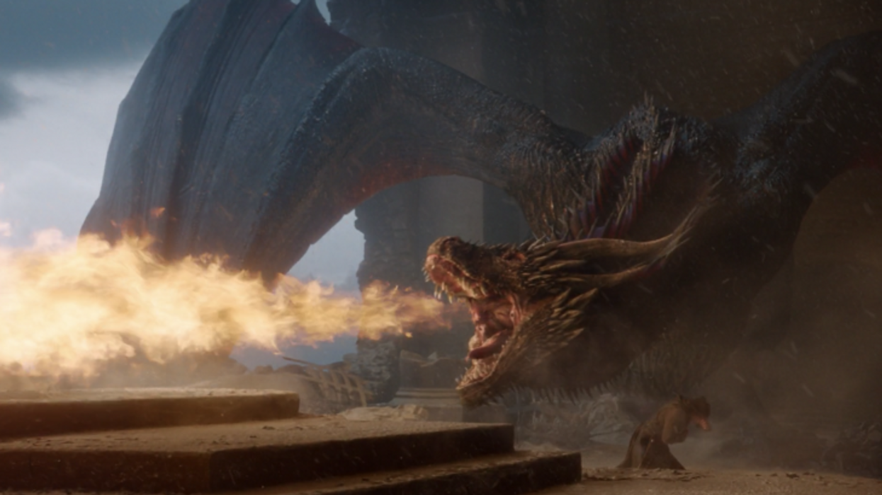 A dragon breathing fire, 'Game of Thrones'