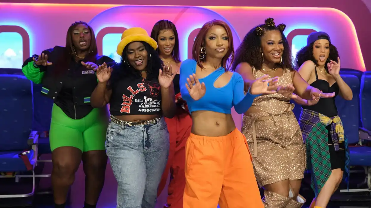 A group of women dancing in a pink neon room, 'A Black Lady Sketch Show'