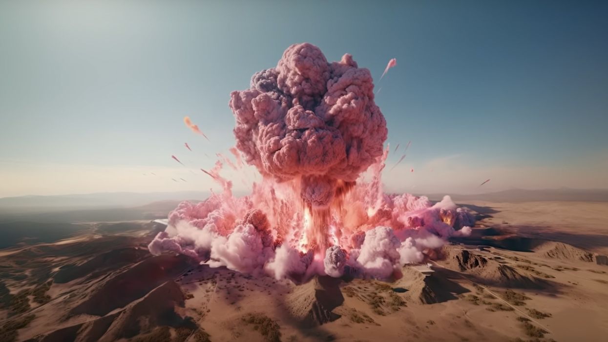 A pink atom bomb explosion in the desert