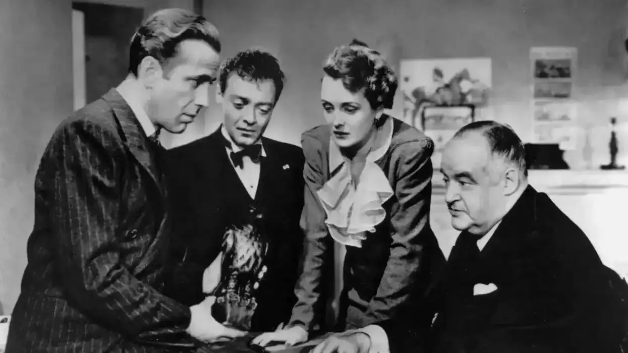 A still from the classic 1941 film noir, The Maltese Falcon.