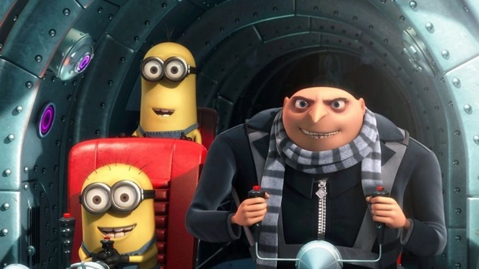 A still of Gru and the minions in 'Despicable Me'