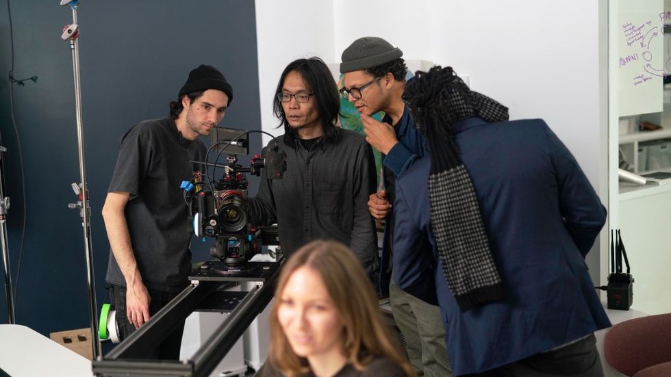 AC Matthew Marino, DP Yusuke Naito, and director Raafi Rivero on the set of Re/Connections