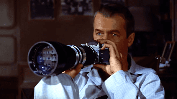 Actor James Stewart in the 1954 Alfred Hitchcock thriller Rear Window.