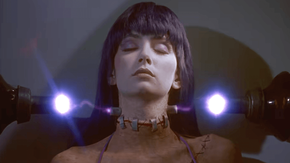 Actress Patty Mullen as Elizabeth in the 1990 cult sci-fi horror-comedy film Frankenhooker