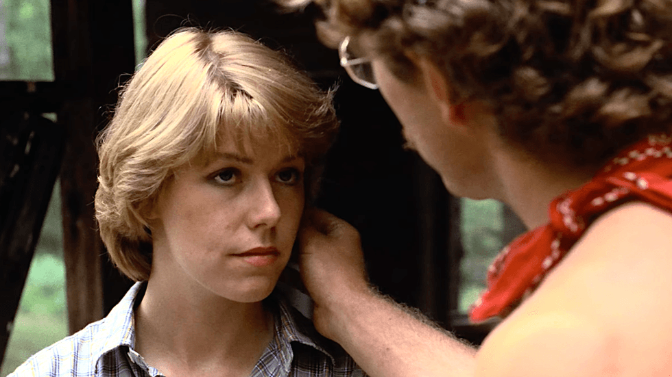 Adrienne King as Alice Hardy and Peter Brouwer as Steve Christy in the horror film Friday the 13th