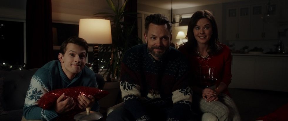 Aiden Howard as \u201cJimmy Carruthers,\u201d Joel McHale as \u201cDavid Carruthers,\u201d and Erin Boyes as \u201cJudy Carruthers\u201d in the horror film, IT\u2019S A WONDERFUL KNIFE, an RLJE Films and Shudder release.