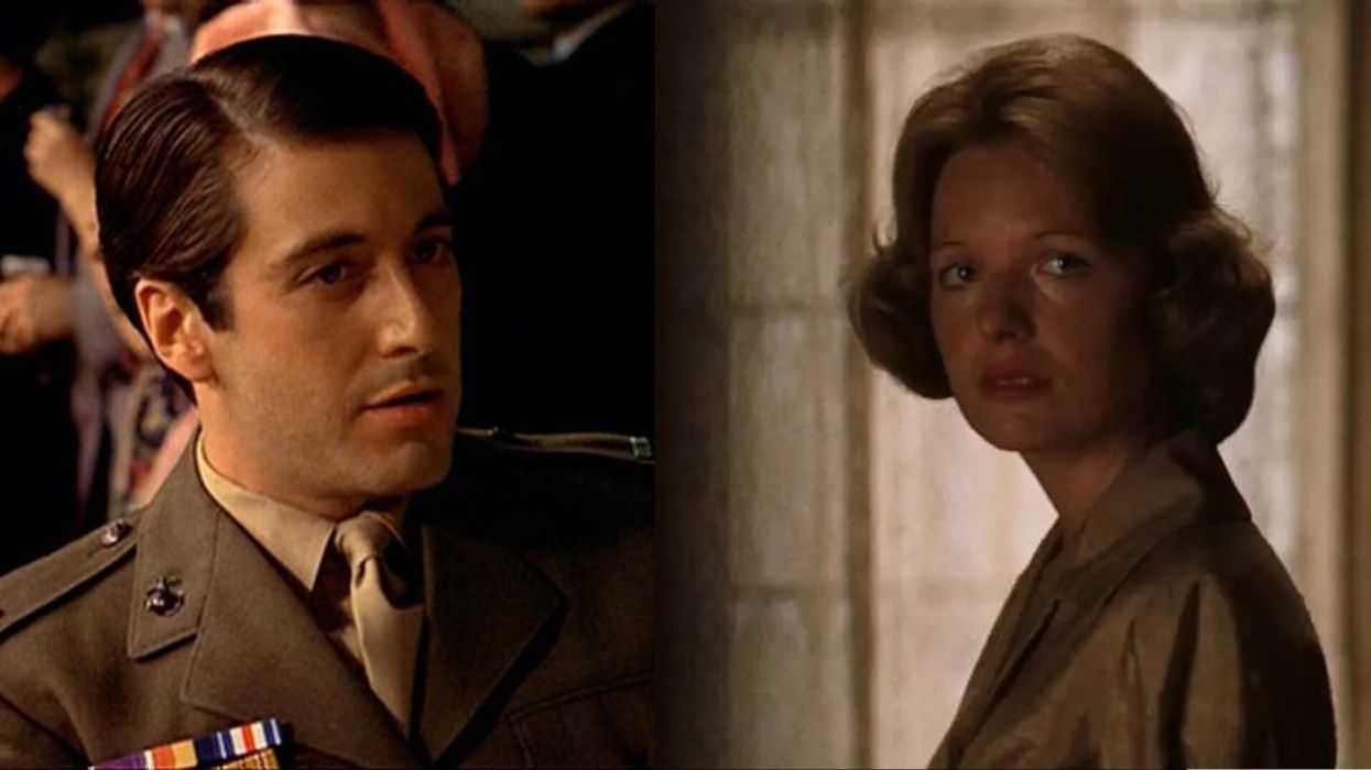 Al Pacino and Diane Keaton in stills from The Godfather