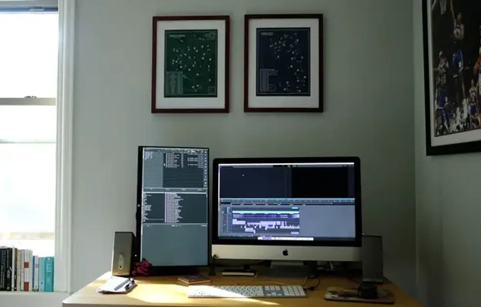 An at home office space for a film editor.