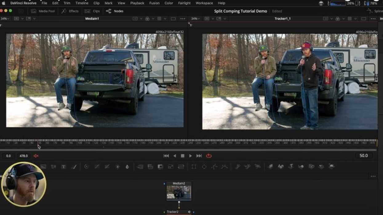 An editing software creating a split screen