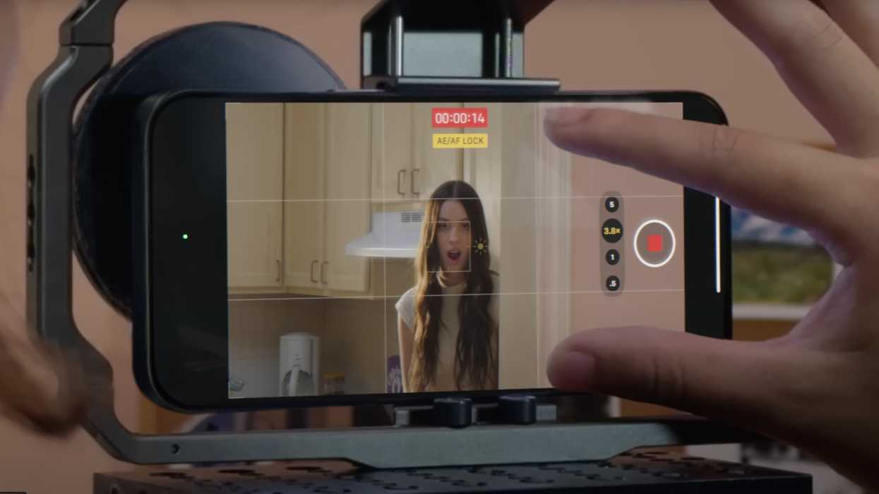 An iPhone 15 filming Olivia Rodrigo's music video for 'Get Him Back'
