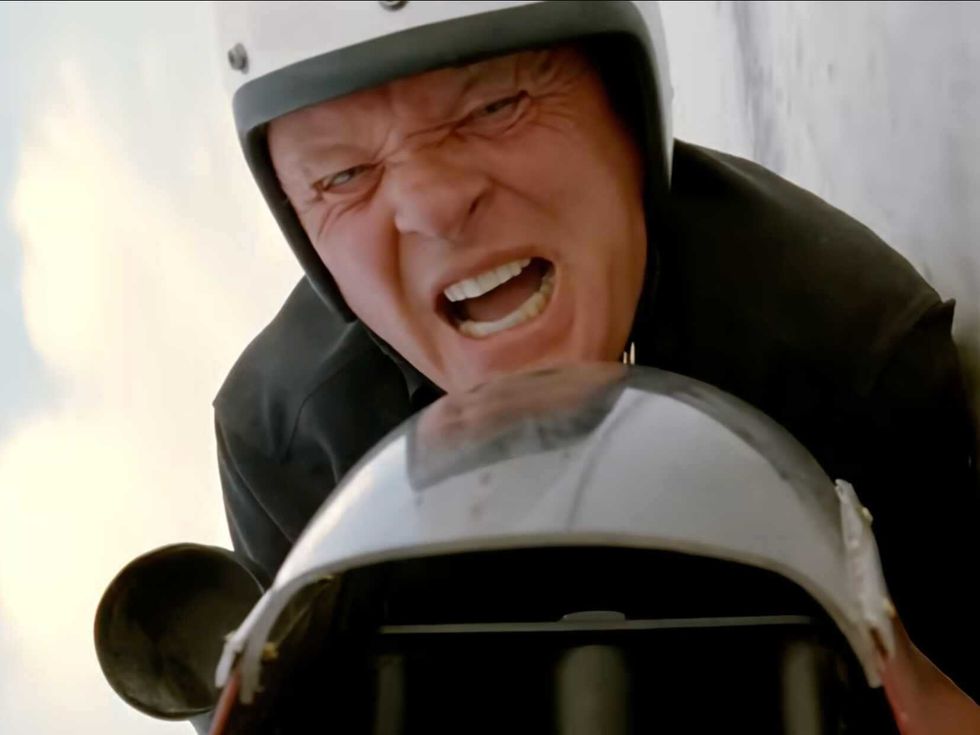 Anthony Hopkins portrays the real-life New Zealand motorcycle racer Burt Munro in the 2005 biographical sports drama film "The World's Fastest Indian".
