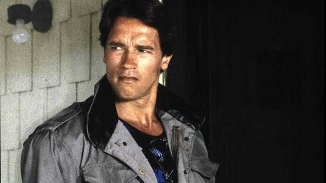 Arnold Schwarzenegger during a scene in the 1984 science fiction film, The Terminator.