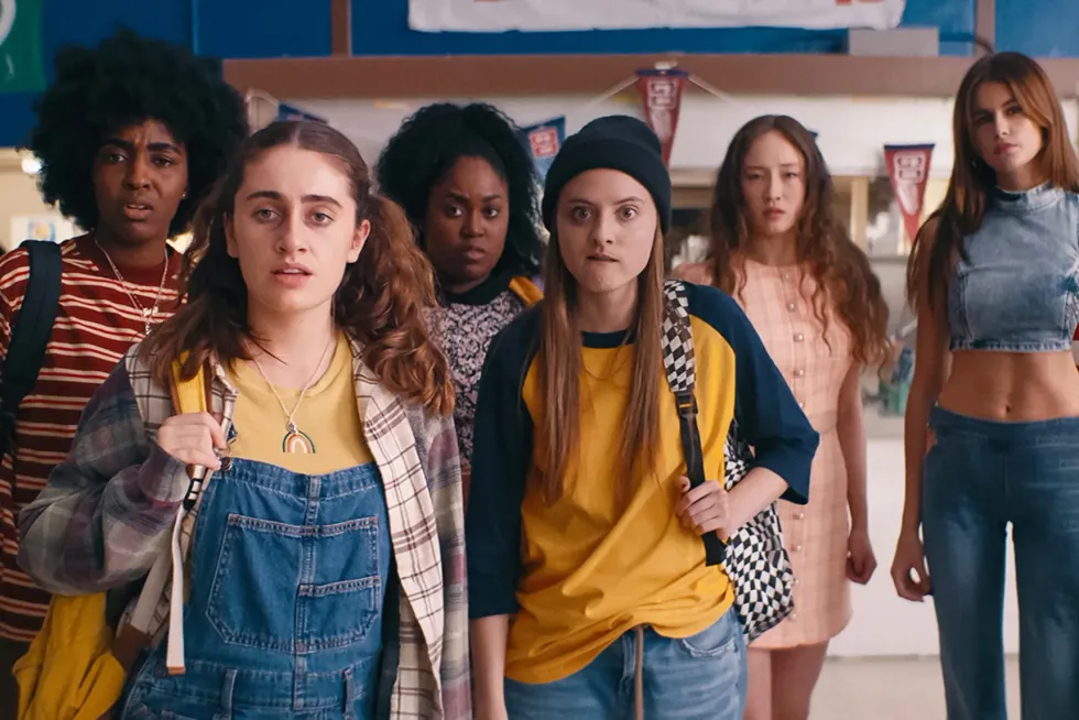 Ayo Edebiri, Rachel Sennott, Zamani Wilder, Summer Joy Campbell, Havana Rose Liu, and Kaia Gerber in 'Bottoms.'