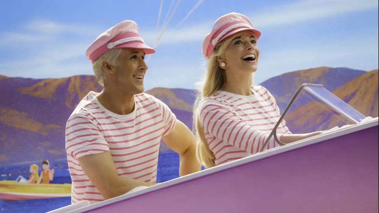 Barbie, played by Margot Robbie, and Ken, played by Ryan Gosling, on a boat in 'Barbie'