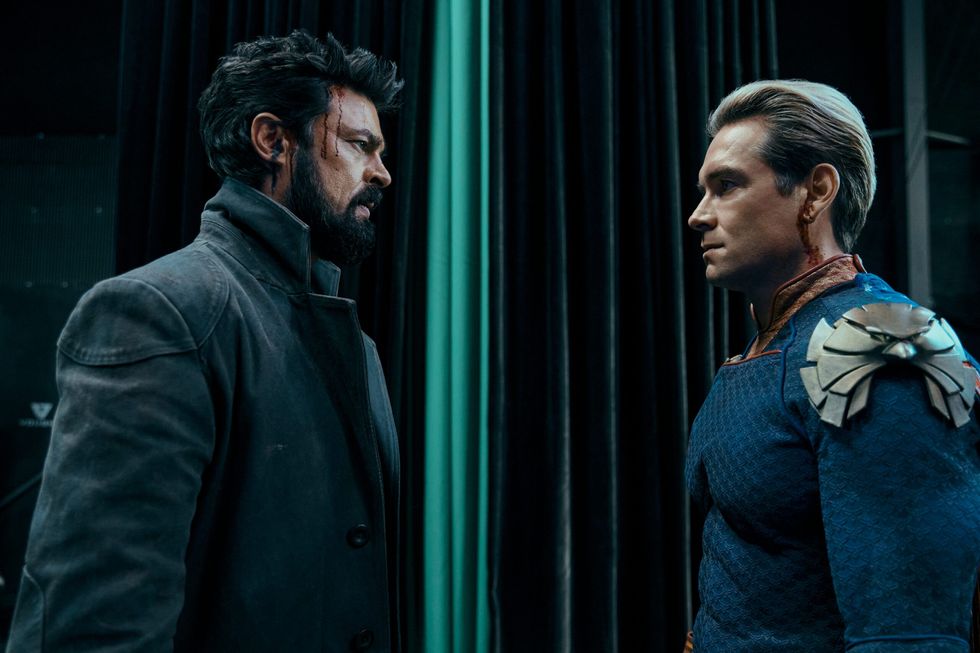 Billy Butcher, played by Karl Urban, confronting Homalander, played by Antony Starr, in 'The Boys'