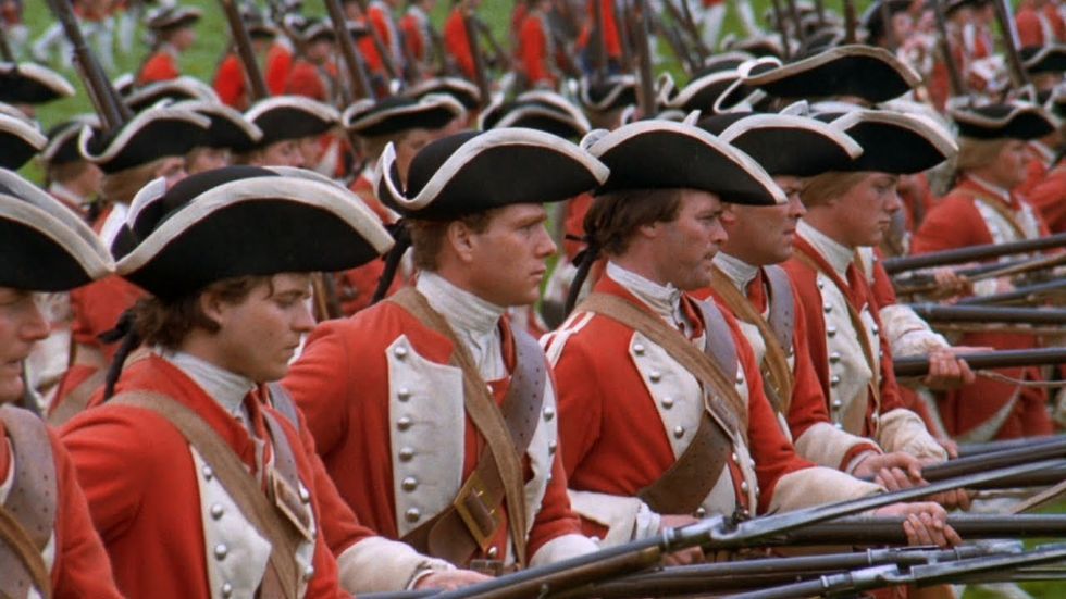 Birtish soliders marching into battle in 'Barry Lyndon'