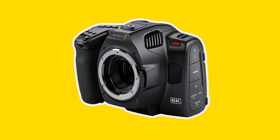 Blackmagic Pocket Cinema Camera 6K Pro on a yellow background