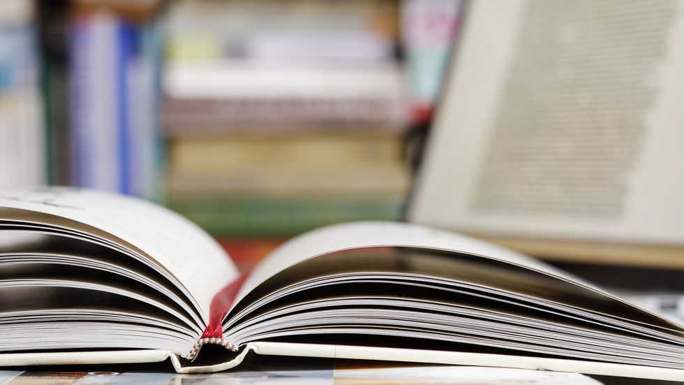 Book open on a tabletop