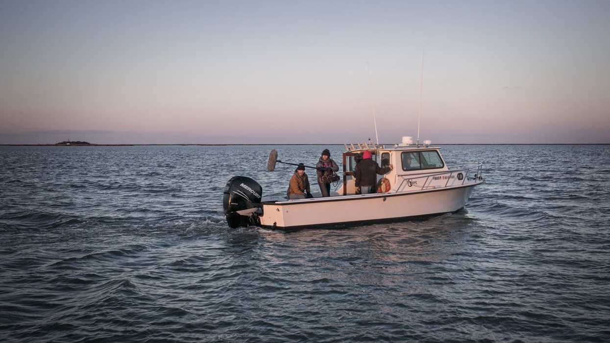 Boom mic on a boat as it travels through Chesapeake Bay in 'Beast.'