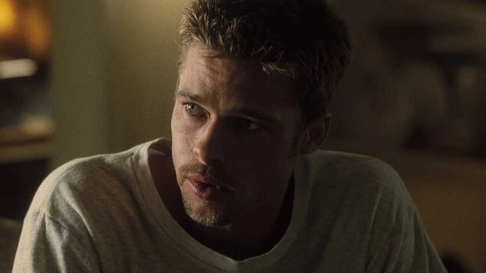 Brad Pitt looking concerned in Se7en