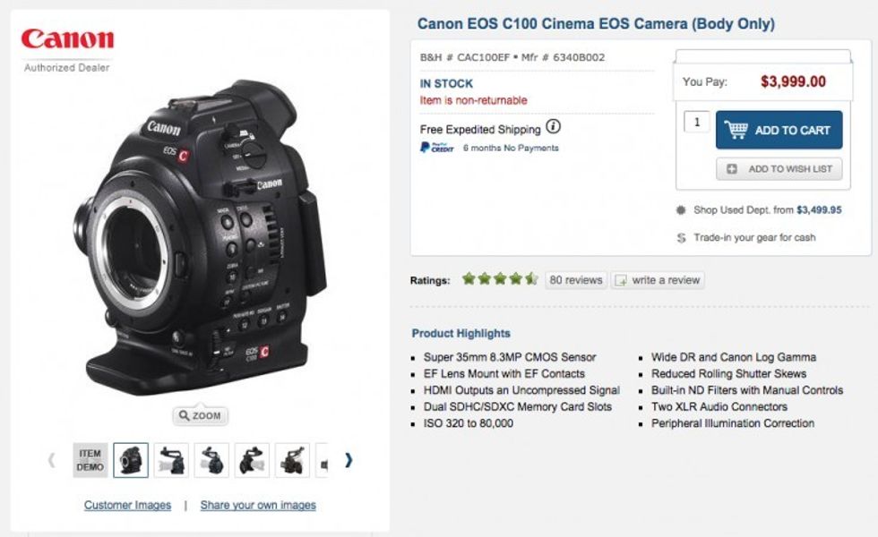 Canon C100 Body Only Now Just $4000