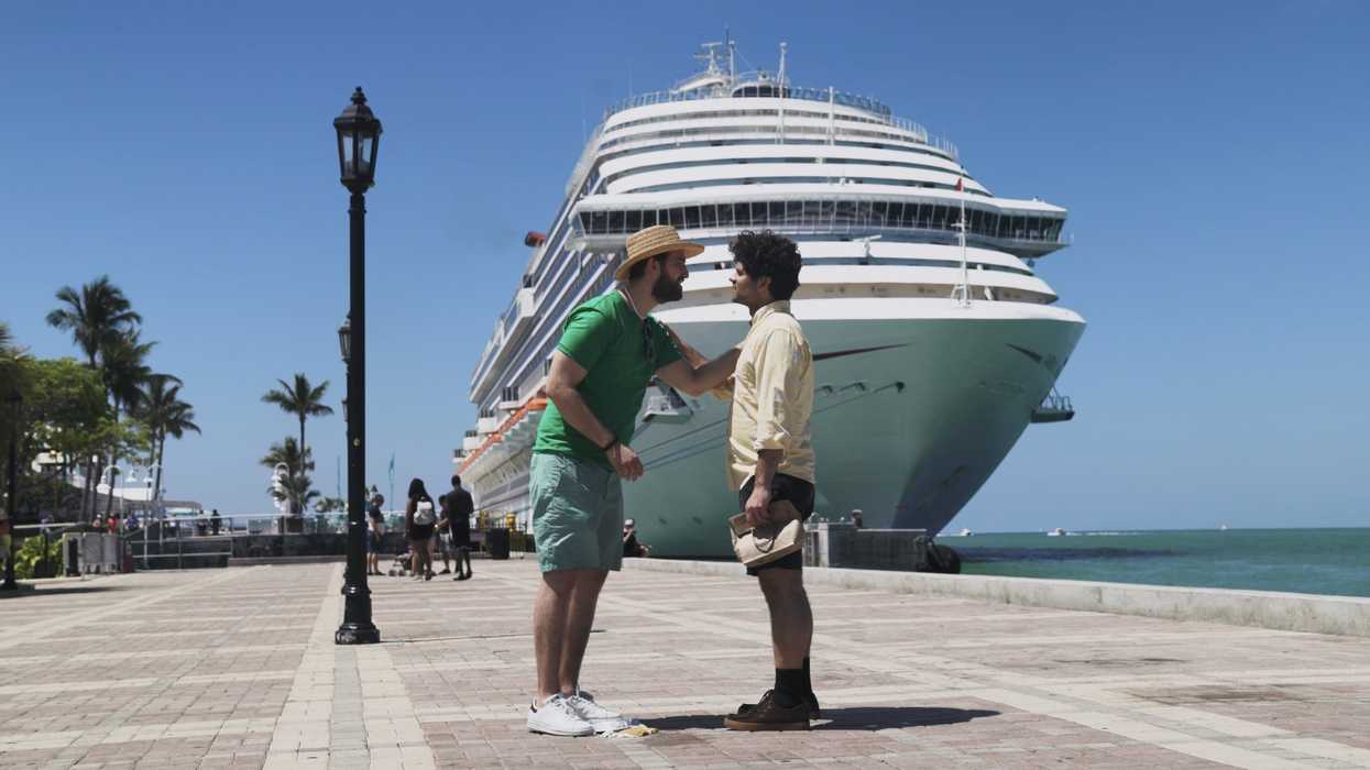 Cast in front of cruise ship, the secret set of Same Boat!