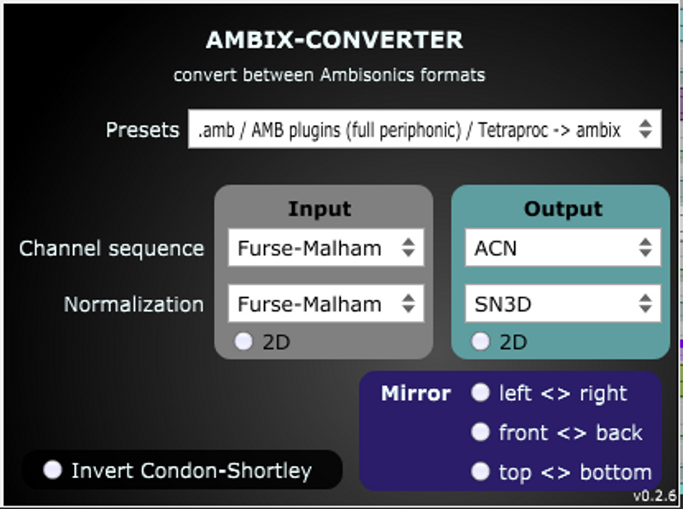 Conversion parameters for ATK -> ambiX
