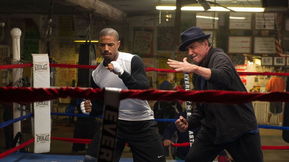 Creed, played by Michael B. Jordan, and Rocky Balboa, played by Sylvester Stallone, training in 'Creed'