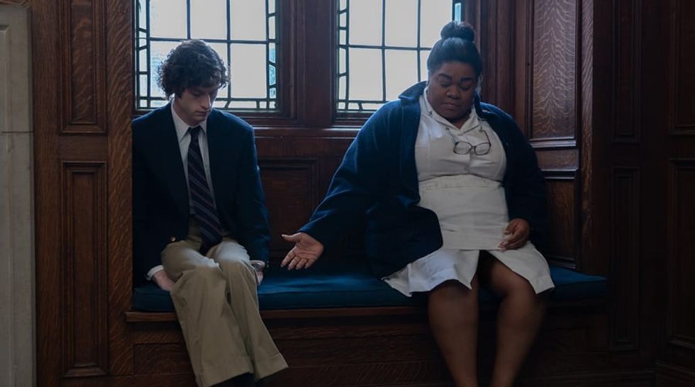 Da'Vine Joy Randolph as Mary Lamb offering a comforting hand to Dominic Sessa as Angus Tully in 'The Holdovers'