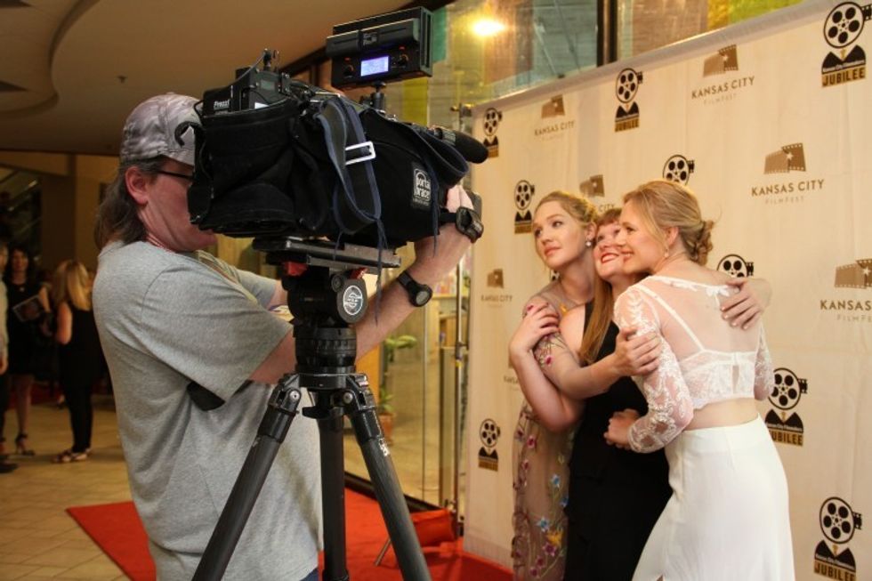 Different Flowers cast Hope Lauren and Emma Bell with writer-director Morgan Dameron on the red carpet at KC Film Fest