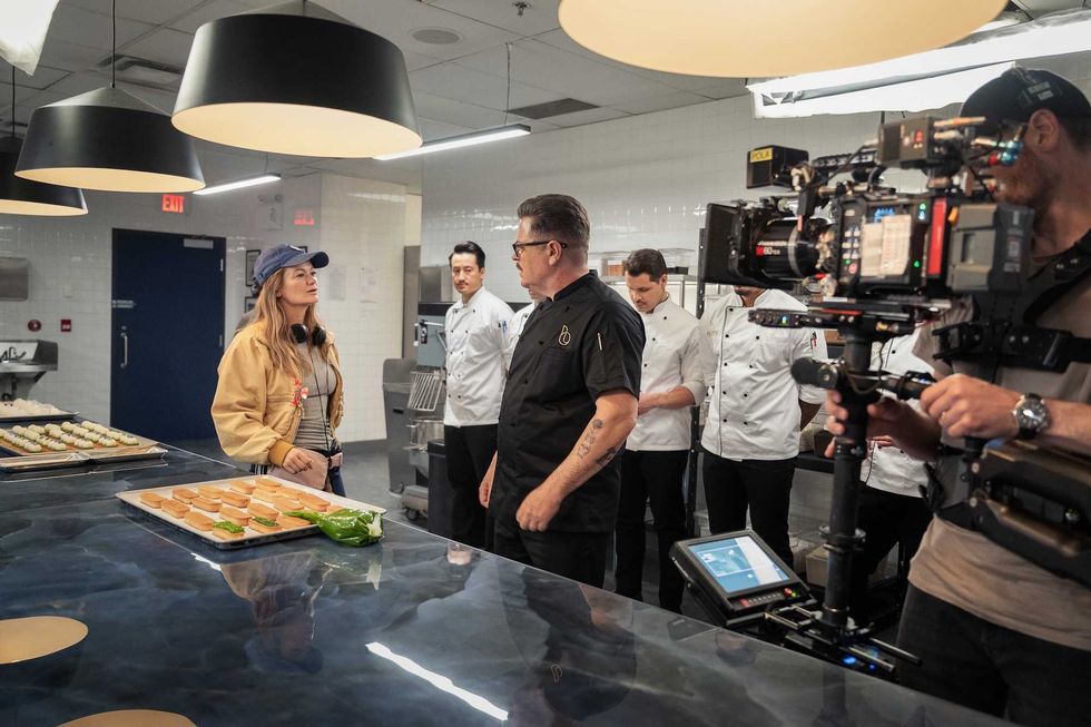 Director Leah McKenrick and Nick Offerman on the set of Voicemails for Isabelle.