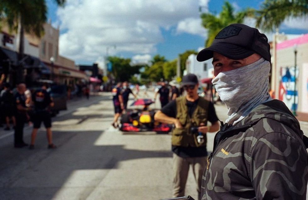 Director Nicholas Schrunk with POV rigger Collin Harrington in Little Havana setting up for a final take. Credit: @hobolife
