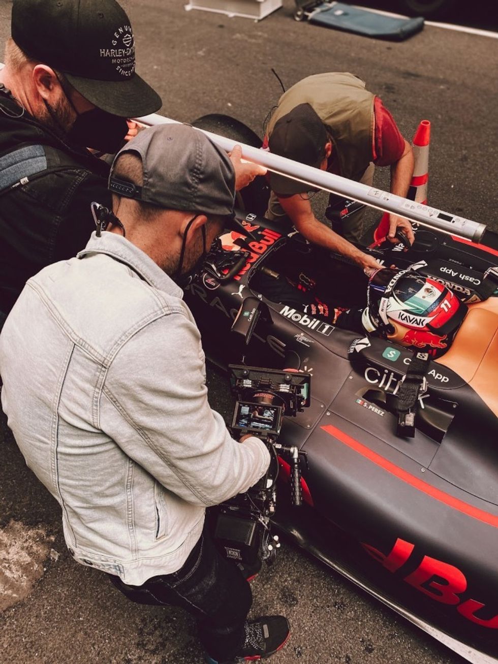Director of Photography Will Roegge with the handheld RED Monstro and 24mm Masterbuilt Soft Flare prime lens. Credit: @AustinGager