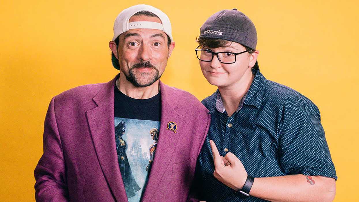 Director Sav Rodgers posing with filmmaker Kevin Smith