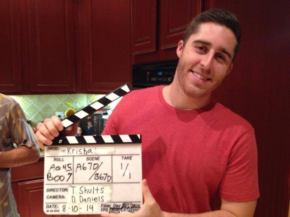 Director Trey Edward Shults on the set of KRISHA