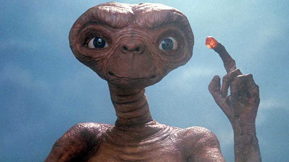 E.T. holding up a glowing finger in E.T.