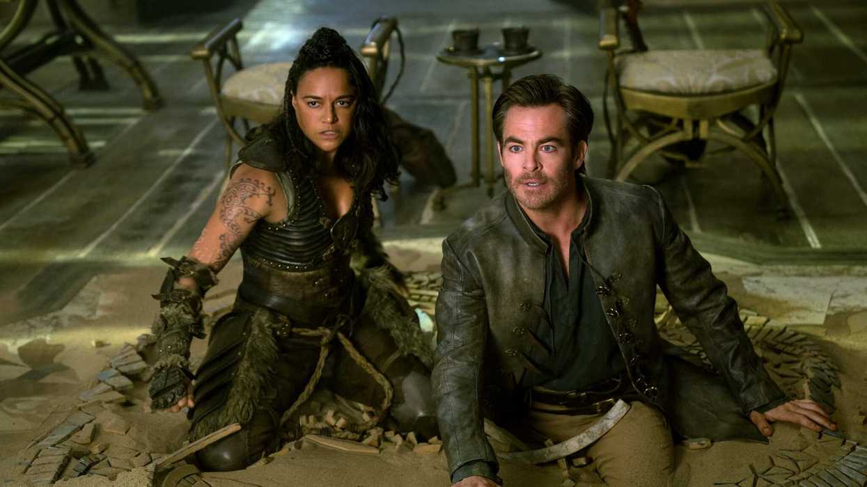 Edgin Darvis, played by Chris Pine, and Holga Kilgore, played by Michelle Rodriguez, from the 2023 fantasy film Dungeons & Dragons: Honor Among Thieves.