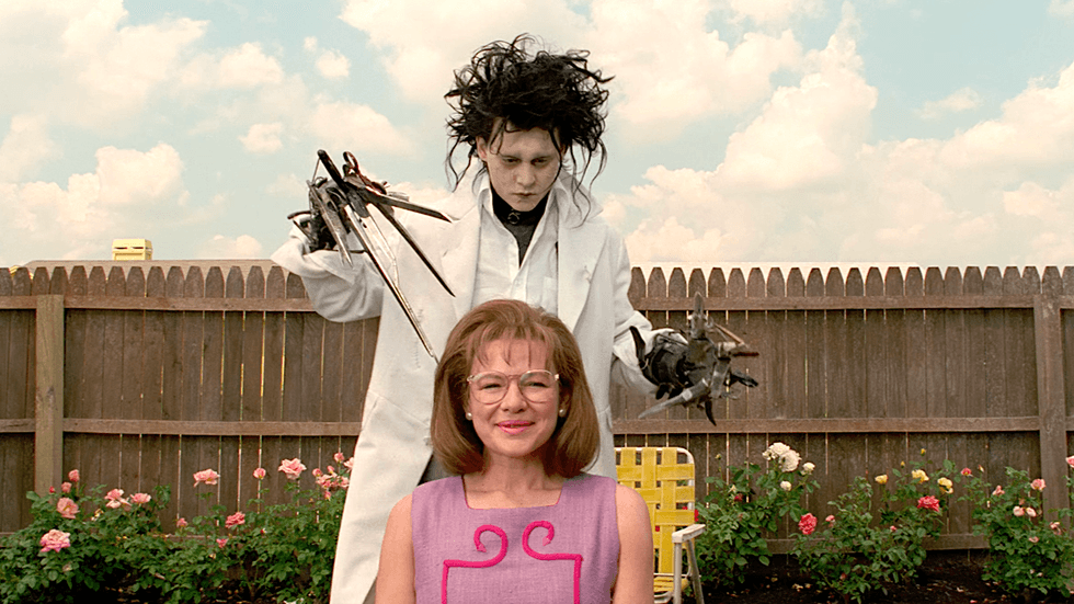 Edward Scissorhands (played by Johnny Depp) and Peg Boggs (played by Dianne Wiest) from Edward Scissorhands