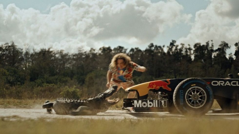 Film grab from the RED Monstro as Parks Bonifay avoids a snap from the gator, all captured practically.
