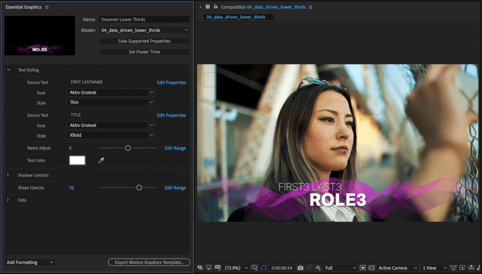font controls motion graphics templates
