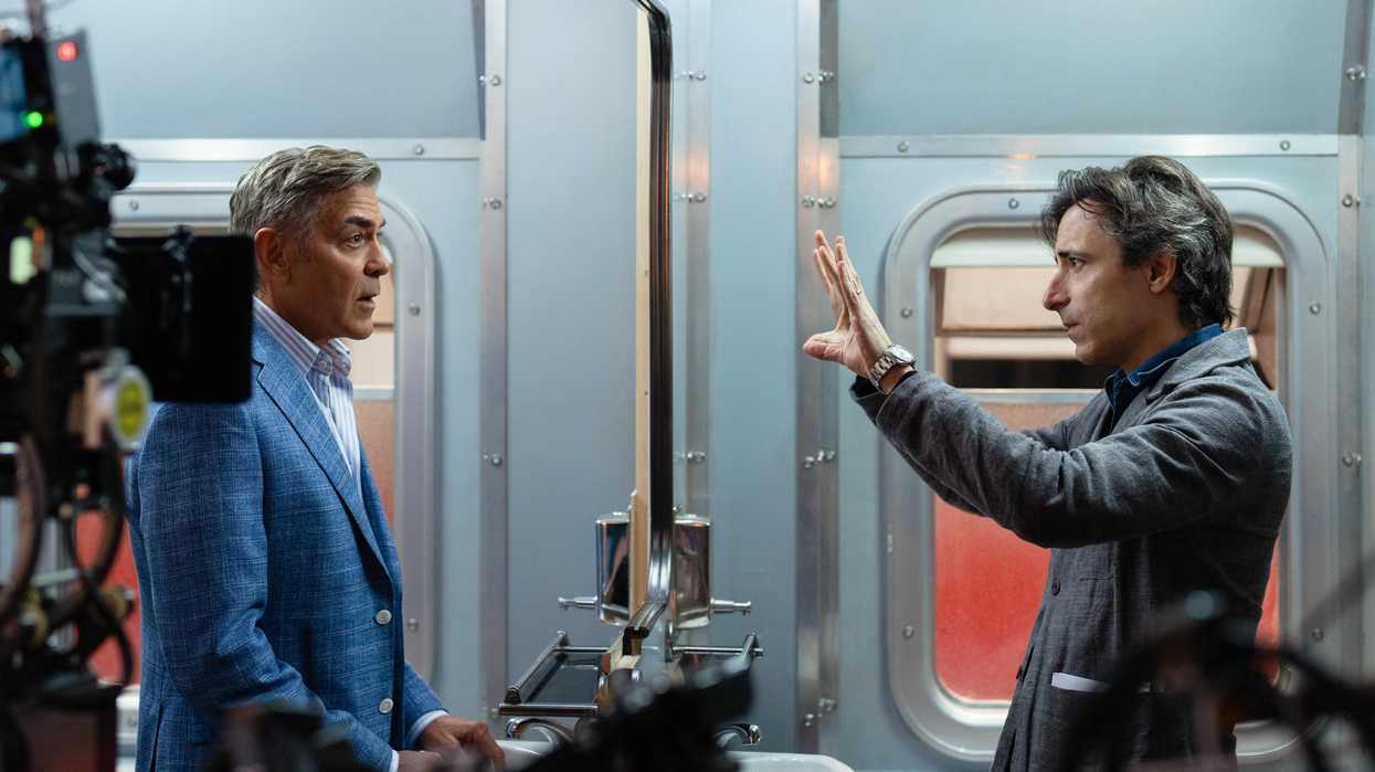 George Clooney as Jay Kelly and director Noah Baumbach on the set of Jay Kelly.