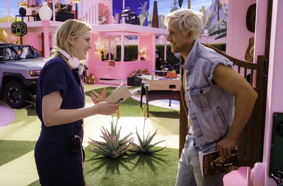Greta Gerwig and Ryan Gosling on the set of 'Barbie'\u200b
