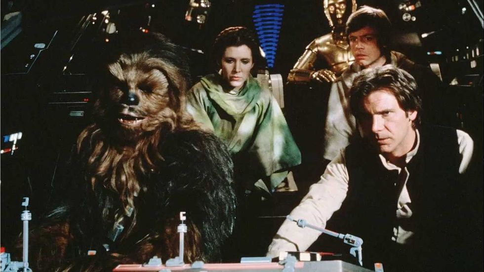 Han, Leia, Luke, C3PO, and Chewy in \u2018Return of the Jedi\u2019