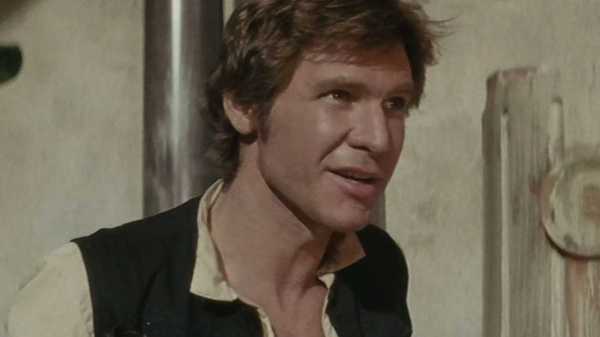 Harrison Ford as Han Solo smiling slightly in Star Wars