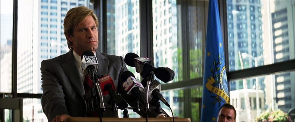 Harvey Dent addressing Gotham's citizens.