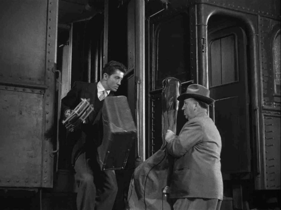 Hitchcock''s cameo in Strangers on a Train, 1951