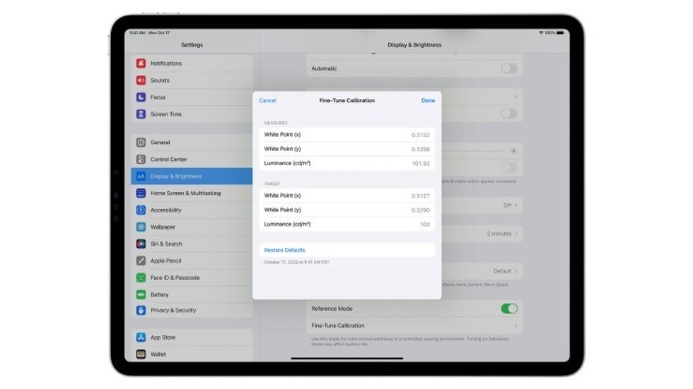 iPad Reference Mode Calibration