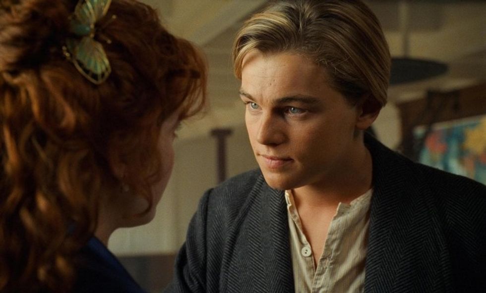 Jack Dawson, played by Leonardo DiCaprio, looking at Rose DeWitt Bukater, played by Kate Winslet, in 'Titanic'